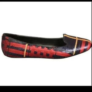 Coach sequins Red and Blue  loafer Flats with Plaid Pattern round toe size 6